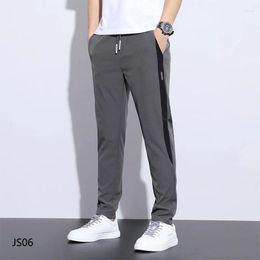 Men's Pants JS06 2023 Korean Trousers Male Khaki Grey Men Thin Stretch Slim Fit Elastic Waist Cotton Business Classic Summer Casual