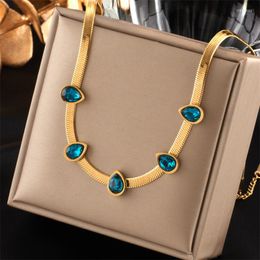 Pendant Necklaces MEYRROYU 316L Stainless Steel Gold Color Water Drop Blue Cubic Zirconia For Women Party Gift Accessories 2023