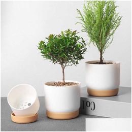 Planters Pots Succent Plant Pot Double-Layer Green Dill Round Double Layer Small Flowerpot Flower Drop Delivery Home Garden Patio Dhvni