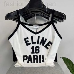 Women's Tanks & Camis designer 2022 Summer Same Style Sling Tank Top Black and White Contrast Letter Sticker Embroidery Elastic High Edition MQ1L