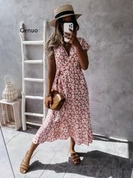 Urban Sexy Dresses Summer Dres European Style Ladies Print Daisy Vestidos V Neck Bohemian Femlae Clothing Thin 230711