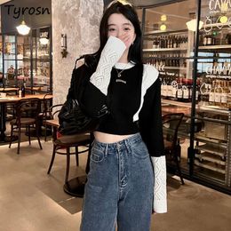 Women's Sweaters Pullovers Women Crop Design Slim Sexy Ladies All-match Retro Ulzzang Off Shoulder Personality Autumn Hollow Out Chic