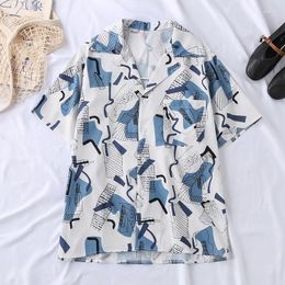 Women's Blouses Vintage Printed Short Sleeve Sunscreen Shirt Women 2023 Summer Boyfriends Shirts Casual Loose Single Breasted Lapel Blouse
