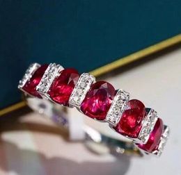 New 925 Stamp Ring For Women Stunning Ruby Zircon Wedding Ring Claw Engagement Jewelry Luxury Trendy Retro Rings Party Gift