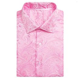 Men's Casual Shirts Hi-Tie Silk Paisley Spring Summer Short Sleeves Mens Pink Jacquard Hawaiian Shirt Male Wedding Business High Quality