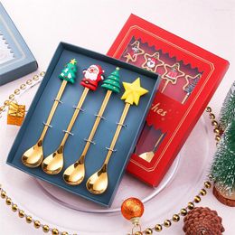 Dinnerware Sets 4 PCS Cutlery Set Christmas Decoration Gift Box Stainless Steel X-mas Spoon Fork Year Tableware