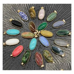 Charms Rose Quartz Opal Tigers Eye Natural Stone Pendum Oval Pendants For Necklace Earrings Jewellery Making Drop Delivery Findings Com Dhh0R