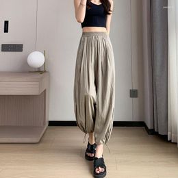 Women's Pants Summer Thin Loose Harlem Mountain Wide Leg Cool Nine-point Pant Draw Rope Casual Bloomers Women