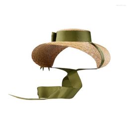 Wide Brim Hats 202305-shi Drop Bowknot Ribbon European Model Show Summer Handmade Straw Wind Leisure Beach Lady Cap Women Sun Hat