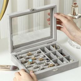 Jewellery Pouches Ring Earrings Necklace Storage Box Multi Grid Flannel Dustproof Household Earring 1 Piece