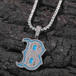 Pendant Necklaces Hip Hop Iced Out Letter B Pendant Necklace Noctilucent Silver Plated with Rope Chain for Men Women x0711 x0711