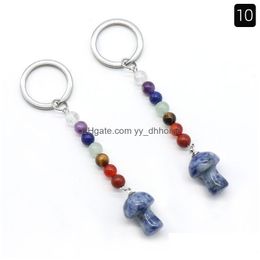 Key Rings Mushroom Statue 7 Chakra Beads Chains Natural Stone Charms Keychains Healing Crystal Keyrings For Women Men Jewelry Drop De Dhb59
