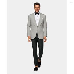 Men's Suits Two Piece Suit Elegant For Men 2023 Stage Costume Jackets Slim Fit Light Grey Eye-catching Shawl Collar Blazers Male