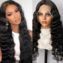 Loose Deep Wave 13x4 Lace Frontal Wig Transparent Front Human Hair Pre-plucked With Baby For Black Women 150%