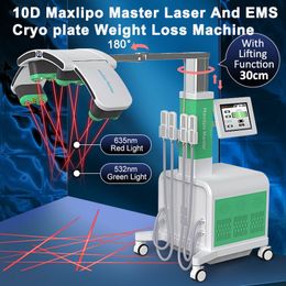10D Lipo Laser Fat Dissolve Machine With 4 EMS Cryo Plates Cellulite Removal Fat Body Slimming System 635nm Red Light & 532nm Green Light Can Be Chosen
