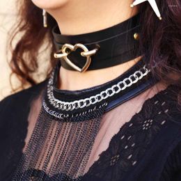 Choker Bondage Leather Necklace For Women Harajuku Nightclub Heart Pendant Collar Female Men Sexy Egirl Gothic Cosplay Jewelery Collier