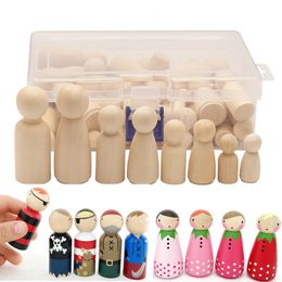 Blocks 50Pcs Set Unpainted Wooden Peg Dolls Toys For Children DIY Color Painting Girl Boy Doll Bodies Room Decorations Arts And Crafts 230710