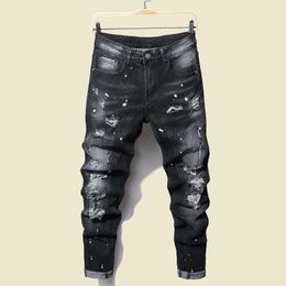 Men's Jeans Men Black Skinny Denim Spot Male Ripped Stretch Fit Slim Trousers Long Pants Streetwear Casual