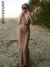 Urban Sexy Dresses BOOFEENAA Fishnet Mesh See Through Hooded Backless Maxi Dress for Women Summer 2023 Beach Cover Up Sexy Vacation Outfits C85BG23 L230711