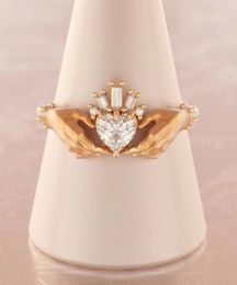 Cluster Rings Heart Crown Ring Promise Simple Style Alloy Geometric Women Anniversary Girl Gift Elegant Jewellery