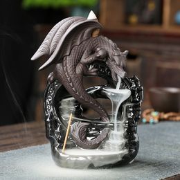 Fragrance Lamps Creative Dragon Waterfall Backflow Incense Pterosaur Home Decor Incense Stick Holder Ceramic Censer Handicrafts 230710