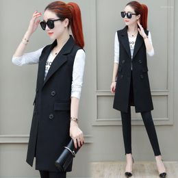Women's Vests Spring Autumn Solid Color Female Vest Women Slim Sleeveless Suit Turn Down Collar Single Double Breasted Waistcoat M612