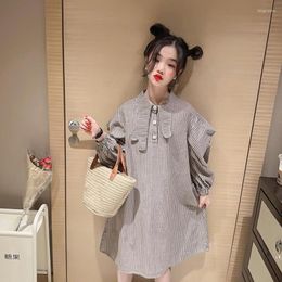 Girl Dresses Stripe Dress Spring Autumn Fashion Princess Korean Style Loose Teenage Clothes Cotton 6-16Y Wz1067