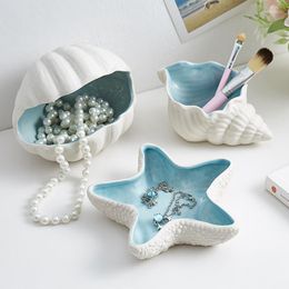Jewellery Pouches Ceramic Boxes Conch Starfish Shape Earrings Rings Bracelets Cute Display Tray Key Holder Home Luxury Ornaments