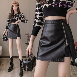 Skirts Sexy Club Girl Black Leather Female Summer Autumn Mini Skirt Korean Fashion High Waist Hip Package A-line Short