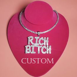 Pendant Necklaces Custom Nameplate with Icy Tennis Chain Iced Out Diamond Baguette Letter Name Necklace Bling Initial Hip Hop Jewellery 230710