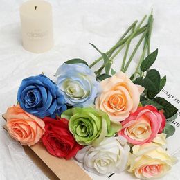 Decorative Flowers 3 PCS Spun Silk Artificial Blue Rose Broken Ice Fake Ecuador Real Touch For Gift Home Wedding Decoration