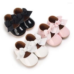 First Walkers 2023born Soft Soles Girl Baby Shoes Non-slip Rubber Lovely Big Bow Princess Breathable Leather Walking