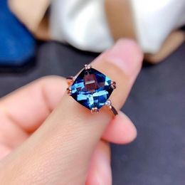 Cluster Rings 2023 Est Blue Topaz Ring 10x10MM Natural Gemstone Fine Jewellery For Women Party Gift Real 925 Sterling Silver