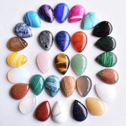 Stone Natural 18X25Mm Teardrop Loose Beads Opal Rose Quartz Tigers Eye Turquoise Cabochons Flat Back For Necklace Ring Earrrings Jew Dhjfh