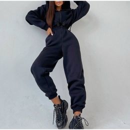 Casual Women Basic Hoodie Two Piece Sets Zipper Drawstring Jacket Outerwear And Elastic Pencil Pant Suit Autumn Winter Tracksuit02