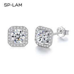 Stud Diamond Unusual Square Halo Earrings For Women Certified 925 Sterling Silver Trendy Fine Anniversary Jewelry 230710