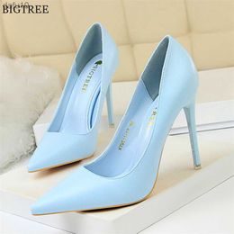 Soft Leather Concise High Heels 7.5/10.5cm Shoes Fashion Women Pumps Pointed Toe Slip On Candy Colors Office Woman Wedding Shoes L230704