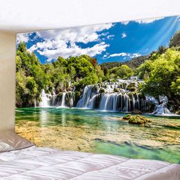 Tapestries Forest Tapestry Wall Hanging Nature Scenic Waterfall Clear Lake Water Bedroom Decor Landscape Home Room Decoration