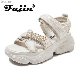 Fujin 2021 Women Sandals Platform Thick Sole Chunky Shoes Magic Tape Ins Casual Summer Shoes Sandals Beige Black Comfortable L230704