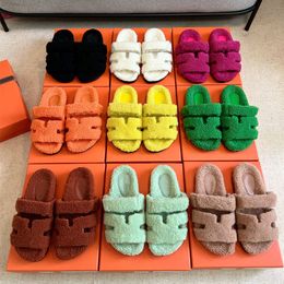 Slippers sheep Wool plush Slipper Designer Sandals Fashion Women Fluffy Furry Shoes Warm Winter Flat Slides Suede sherpa fleece Classic Flip Flops mules