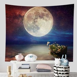 Tapestries Tapestry Wall Decor Flowers Moon Night Autumn Landscape Handing Cloth Tapestry Wall Background