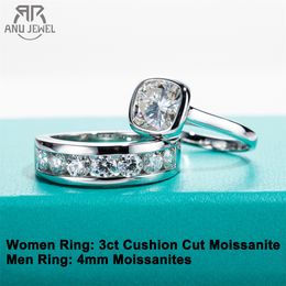 AnuJewel D Color Moissanite Couple Rings For Lovers Wedding Band Engagement 925 Sterling Silver Rings Set Jewelry Wholesale