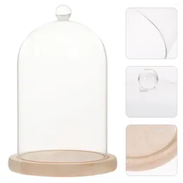 Storage Bottles Clear Glass Dome Base Flower Protector Ornament Dust-proof Cover Creative Decor