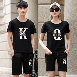 Men's Tracksuits Cotton T-shirt Sets Print Sportswear Couple Oversized Summer Clothing Basic Short Sleeve Basketball Shorts 2PCS