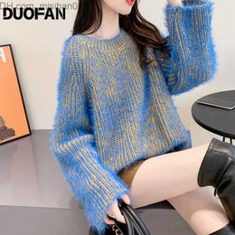 Women's Sweaters DUOFAN Women's Mosher Blue Sweater Women's O-Neck Loose Zipper Kpop Jumper Knit Top Original Place Splice Loose and Unique Sweater Z230711