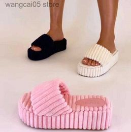 Slippers Women's new style in 2023 luxury brand summer large size thick soles towel plush slips women's fashion open-to-e home slippers T230711