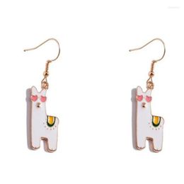 Stud Earrings Fashion Funny Cartoon Acrylic Alpaca Animal Gold Colour Ear Hooks For Women's Girl Unusual Jewellery Gift