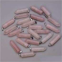 Charms Natural Stone Hexagonal Pillar Heart Shape Point Rose Quartz Pendants For Jewelry Making Diy Necklace Earrings Drop Delivery Dhfdc