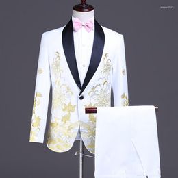 Men's Suits 2023 Casual Embroidery Groom Wedding Flower Suit Coat Trousers / Performance Emcee Host 2 Pcs Blazers Jakcet Pants Set