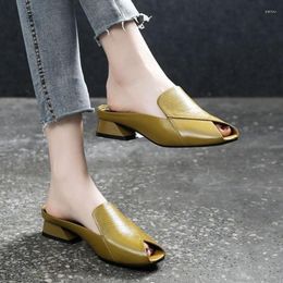 Slippers Fashionable Casual Fish Mouth Leather 2023 Summer Versatile Soft Sole Temperament Cool And Comfortable